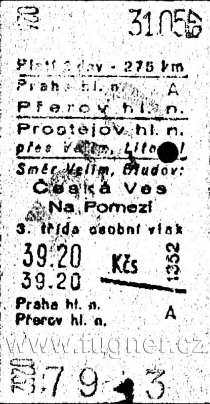 Obr. 3. Jízdenka do Olomouce - Praha hl. n. - Přerov hl. n.  - základní vojenská služba 1957.