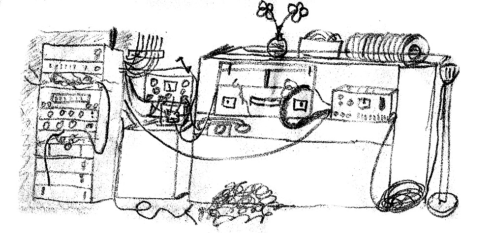 Obr. 1.  Radiouzel . Moje kresba zařízení Radiouzlu z dopisu bráchům Iblovým ze základní vojenské služby.