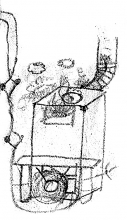 Obr. 2. Moje kresba kamen s větrákem z dopisu bráchům Iblovým ze základní vojenské služby.